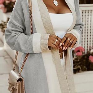 Cardigan Long Sleeve Open Front Gray